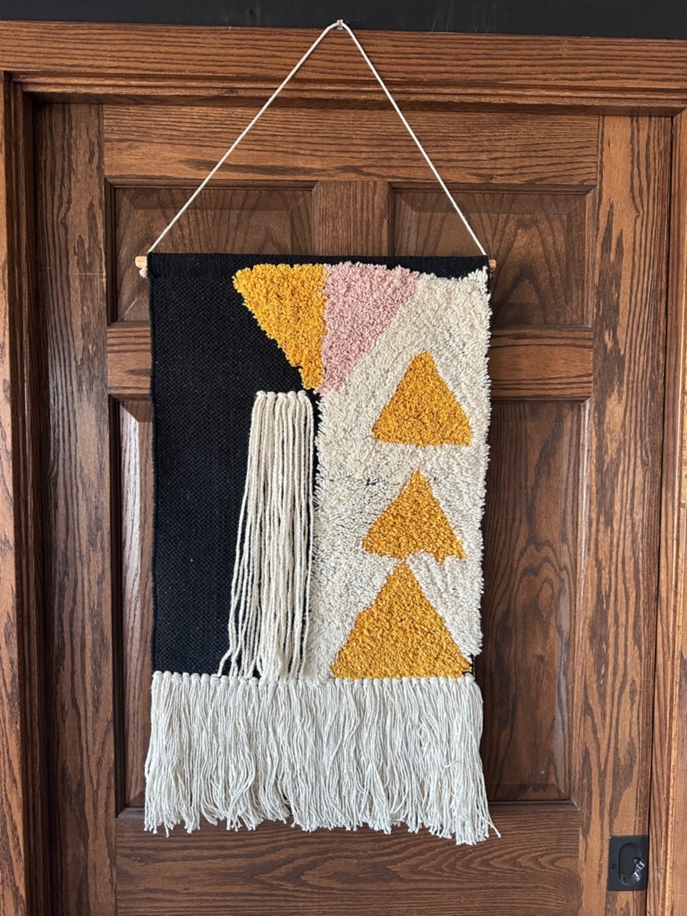 Vintage Handmade Geometric Woven Wall Hanging - Mustard, Pink & Cream